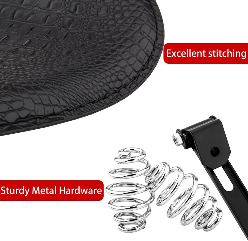 KICRY Leather Motorcycle Solo Seat Springs Mounting Bracket Kit Compatible with Harley Honda Yamaha Kawasaki Suzuki Sportster Bobber Chopper Custom Application (Crocodile Black) - Image 4